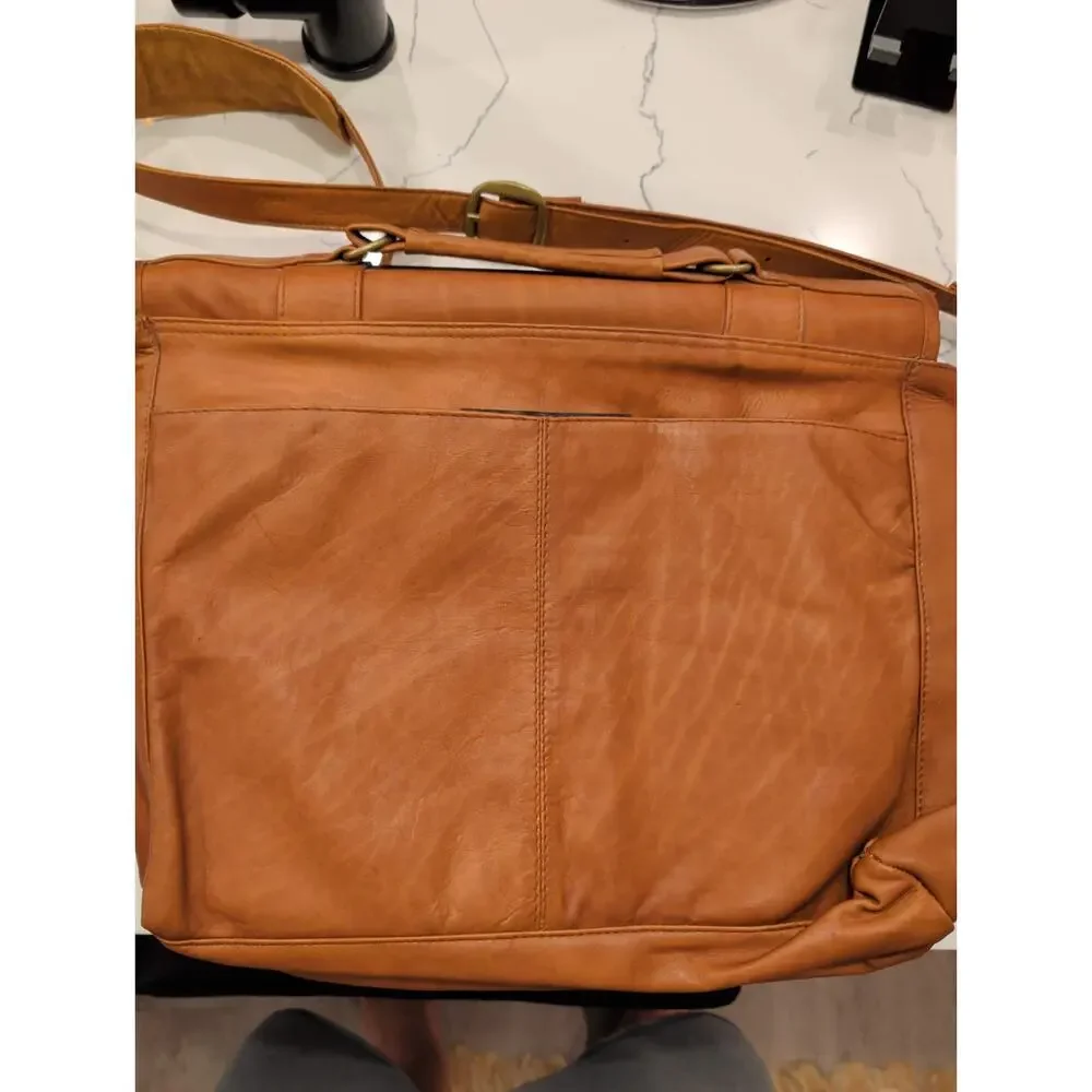 VTG Georgetown Leather Design Messenger Bag Satchel Briefcase Tan Laptop Shoulde